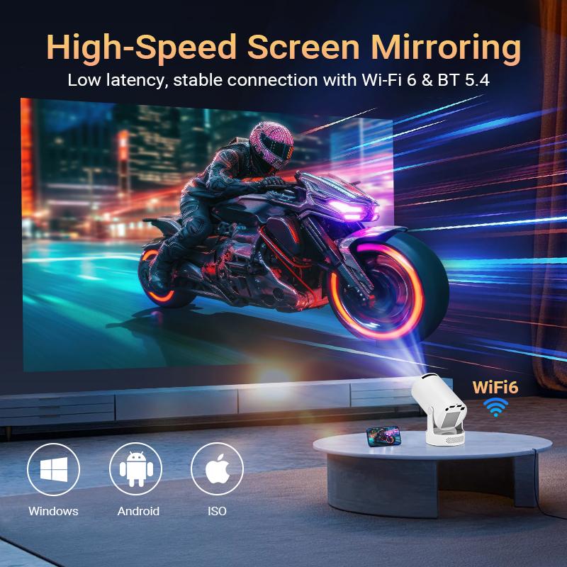 HY300ULTRA Mini Projector with WiFi 6 & Bluetooth 5.4, Portable Smart Projector with 4K Support, 5W Built-in Speaker, Auto Vertical Keystone, 180° Rotatable for Home & Outdoor Movies