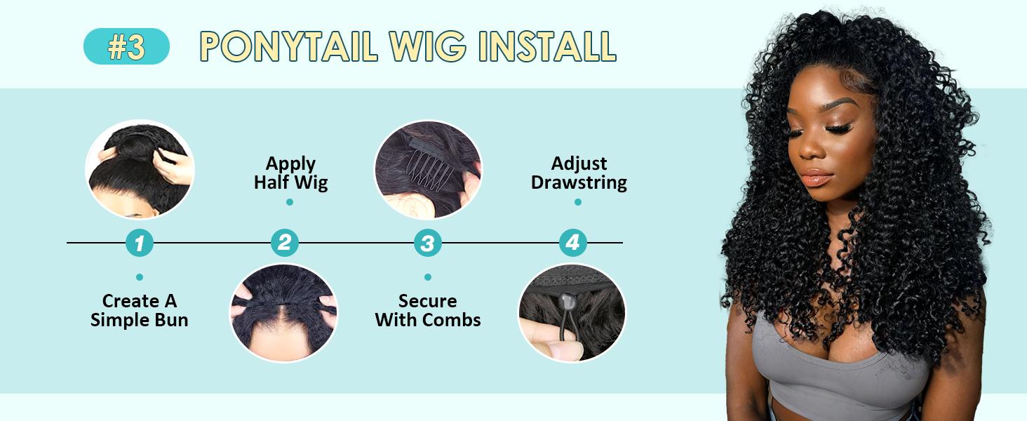 [3 In 1 Half Wig] Hot Star Kinky Curly Wear Go Glueless Wigs Human Hair Wigs for Women Drawstring Seamless Flip Headband Wig Beginner Friendly