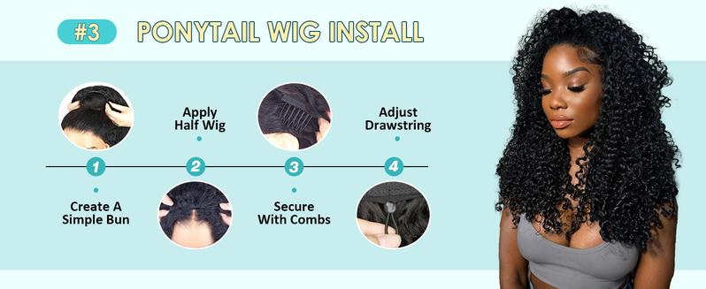 [3 In 1 Half Wig] Hot Star Kinky Curly Wear Go Glueless Wigs Human Hair Wigs for Women Drawstring Seamless Flip Headband Wig Beginner Friendly