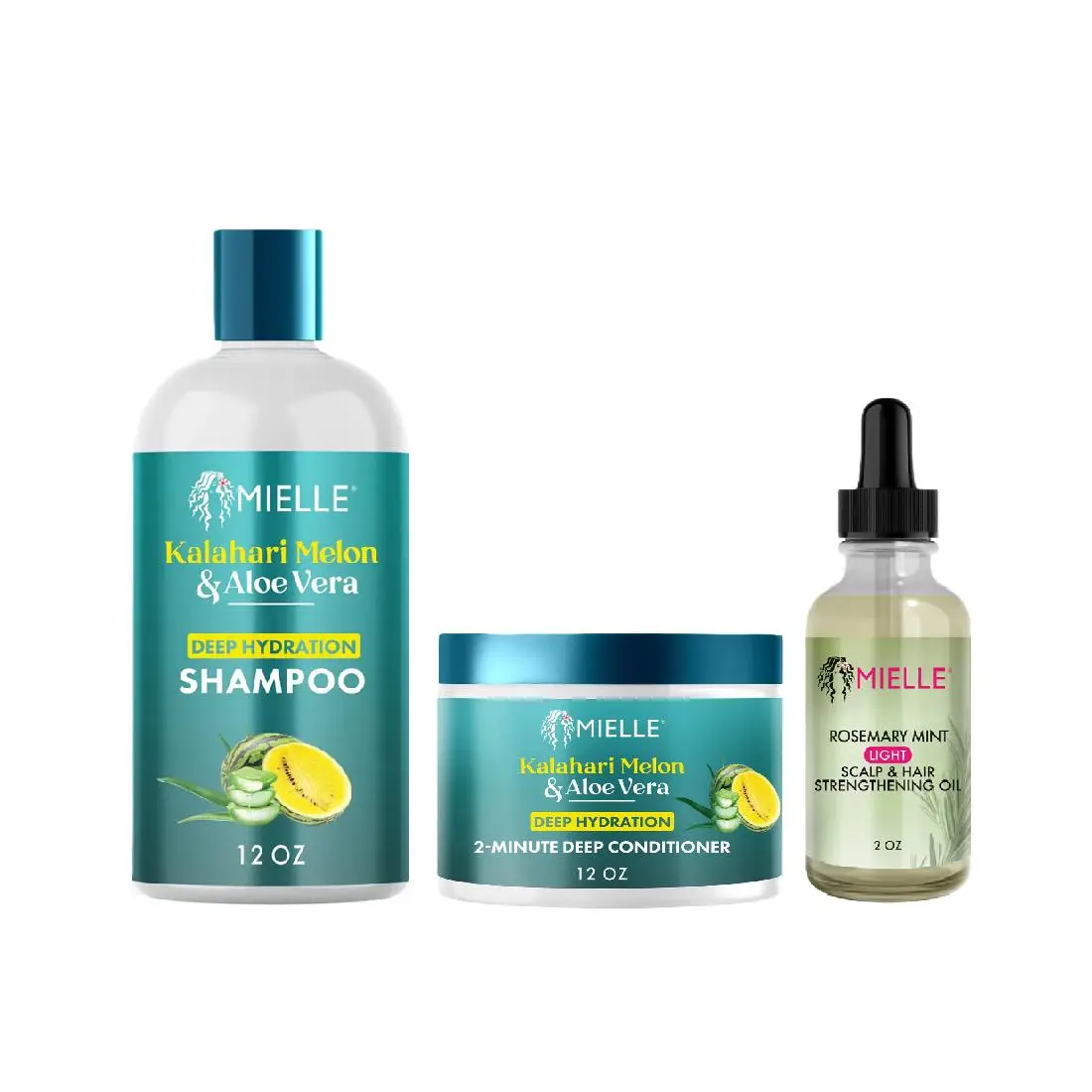 Mielle Maven Essentials Hair Care Kit - Rosemary Mint Biotin Cleanser, 2-Minute Deep Conditioner, Scalp & Hair Strengthening Oil for Deep Hydration