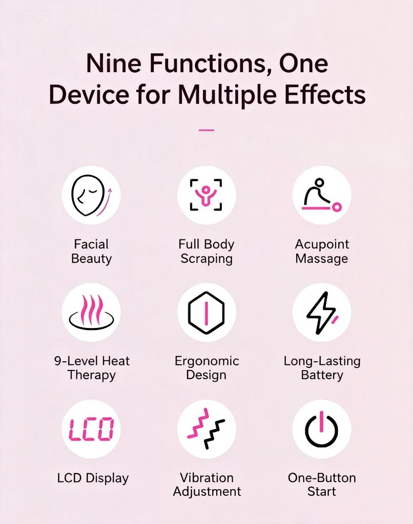 Electric Gua Sha Massager with 9-Level Heat & Vibration for Anti-Aging Neck & Face Lift Reducing Wrinkles and Puffiness