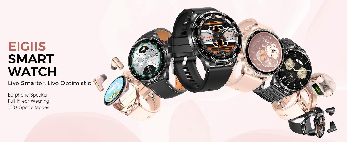 Multifunctional Smart Watches for Women Men with Earbuds & Shell Strap, Wirelss Calls(Answer&Make), 1.39'' HD Screen Smartwatch with IP67 Waterproof Muisc Player Magenatic Charging for iOS Android Smartphones for Holiday Gifts