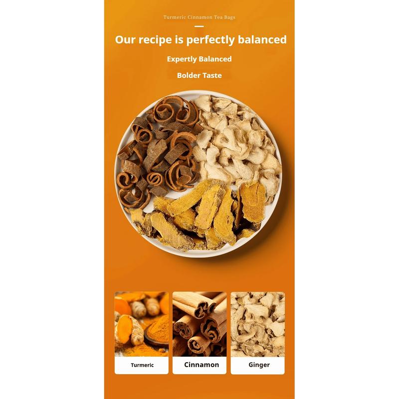GUDCOIX Premium Turmeric Ginger Cinnamon Tea Bags, 100% Natural, No Additives, Caffeine Free, 60 Bags