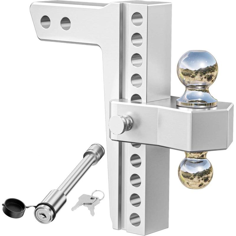 Aluminum Adjustable Trailer Tow Hitch 2"&2.5'' Receiver 10" Drop 12,500 LBS - 18,500 LBS with 2 Locking Pins