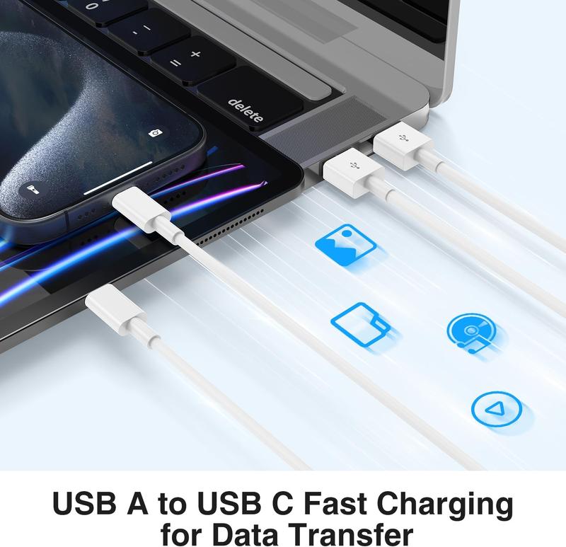 Fast Charging USB-A to USB-C Cable 2-Pack 6.5 Feet Compatible with iPhone 15/16/17 Chargers Works with CarPlay Supports Apple iPhone 17 Pro Max/16 Plus iPad Pro 12.9/11/Air 5th Gen/4th Gen Mini Long Type-C Charging Cable
