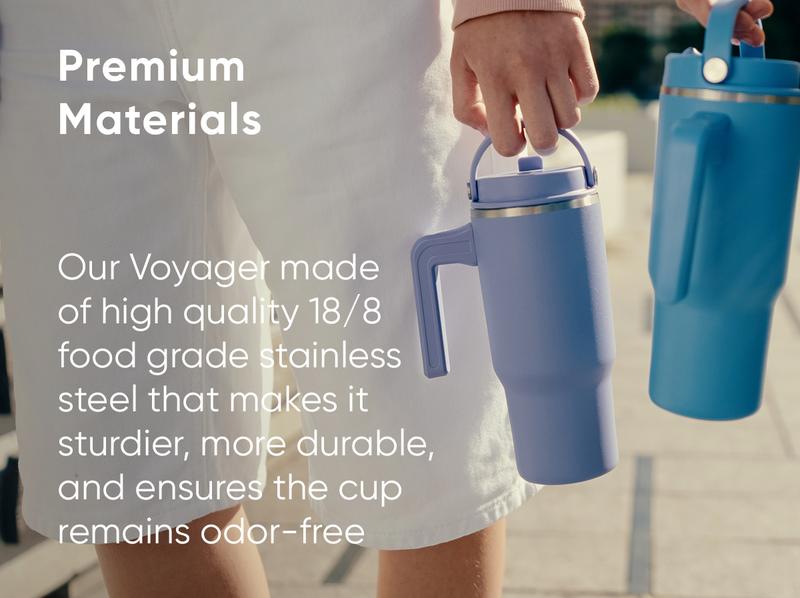 18oz Kids Voyager Tumbler with Handle and Flip-Up Straw Lid | Spill Proof and Leak Resistant | Reusable Stainless Steel Water Bottle