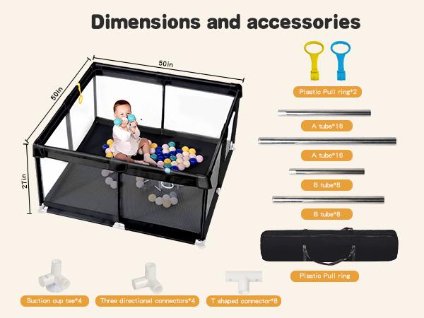 Dearlomum 50"x50"/71"x59" Extra Large Baby Playpen for Babies & Toddlers Safe Activity Center with Soft Play Fence Indoor Safety Yard Easy to Assemble Clean Nonremovable Waterproof Thick Mat  Black/Gray