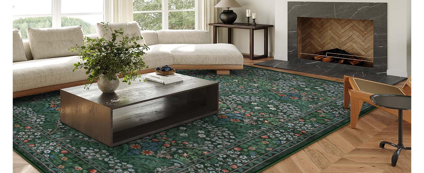 Lahome Floral Area Rugs, Soft Washable Rugs for Living Room Bedroom, Boho Non-Slip Forest Large Throw Carpet for Farmhouse Dining Room Office