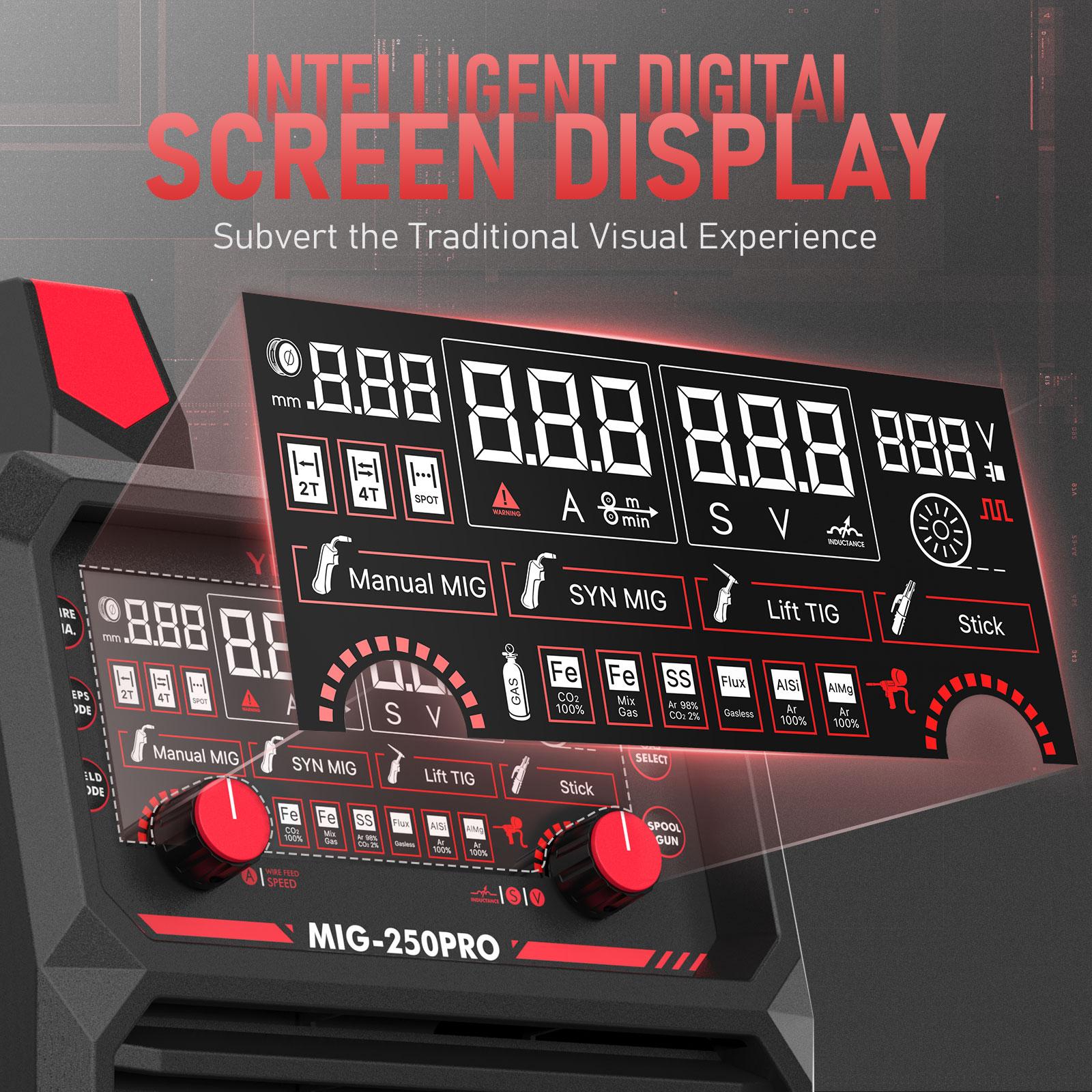 YESWELDER MIG-250PRO 250Amp 110/220V Aluminum MIG Welder with Pulse | 6-In-1 Gas MIG/Pulsed MIG/Flux Core/Spool Gun/Lift TIG/Stick Multiprocess Welding Machine | Spool Gun Compatible