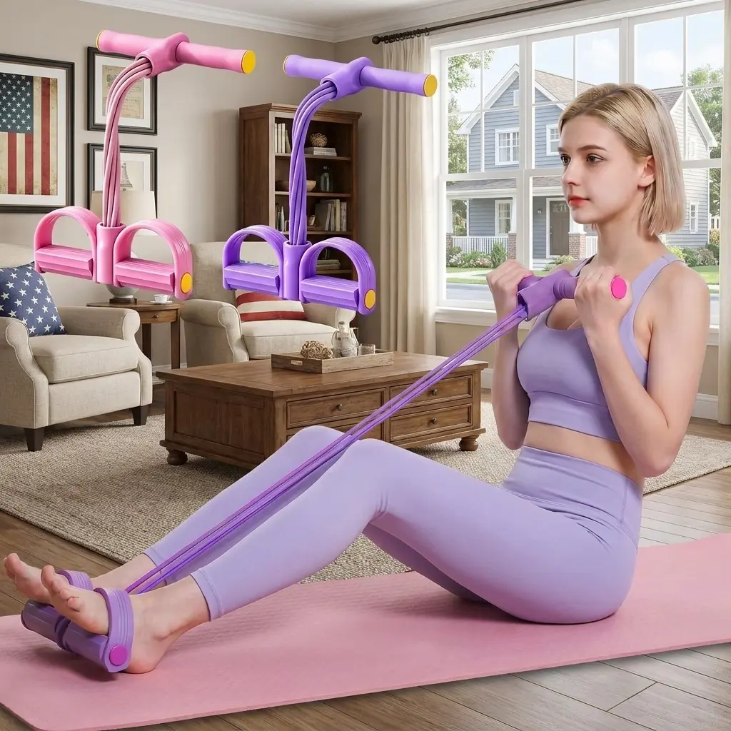 6 Tube Elastic Resistance Band Set with Foot Pedals, Portable Stretch Training Bands with a Lightweight Compact Design, Easy to Carry for Home and Travel Use, Measuring 16.53 in L x 9.64 in W, Elastic Bands For Exercise, Work Out Equipment