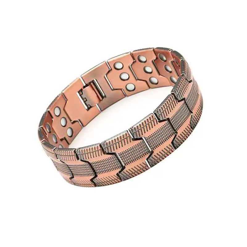 Men's pure copper bracelet with 3 times super strong magnetic force, 3500 Gauss neodymium magnet, adjustable Matching Stainless Steel Charms Bracelets