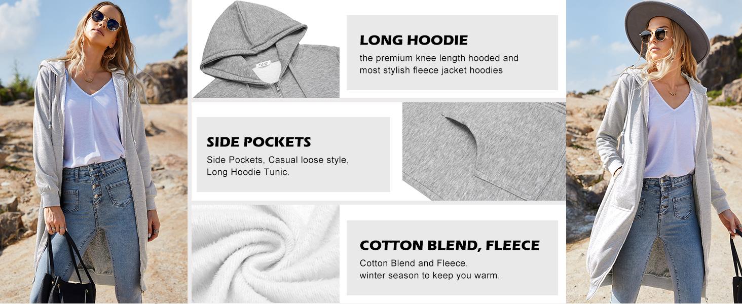 ZEAGOO  Women Casual Zip up Fleece Hoodies Tunic Sweatshirt Long Hoodie Jacket Cotton Long Sleeve fitted striped knitwear