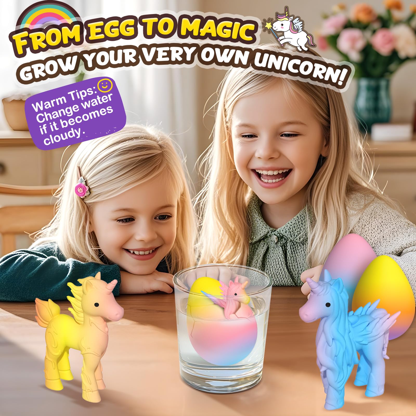 Summervibes 6 Pack Hatching Growing Unicorn Eggs Rainbow Colorful Eggs with 6 Unique Unicorns for Safe Fun & Magical Transformation - Perfect for Christmas & Birthday Gifts