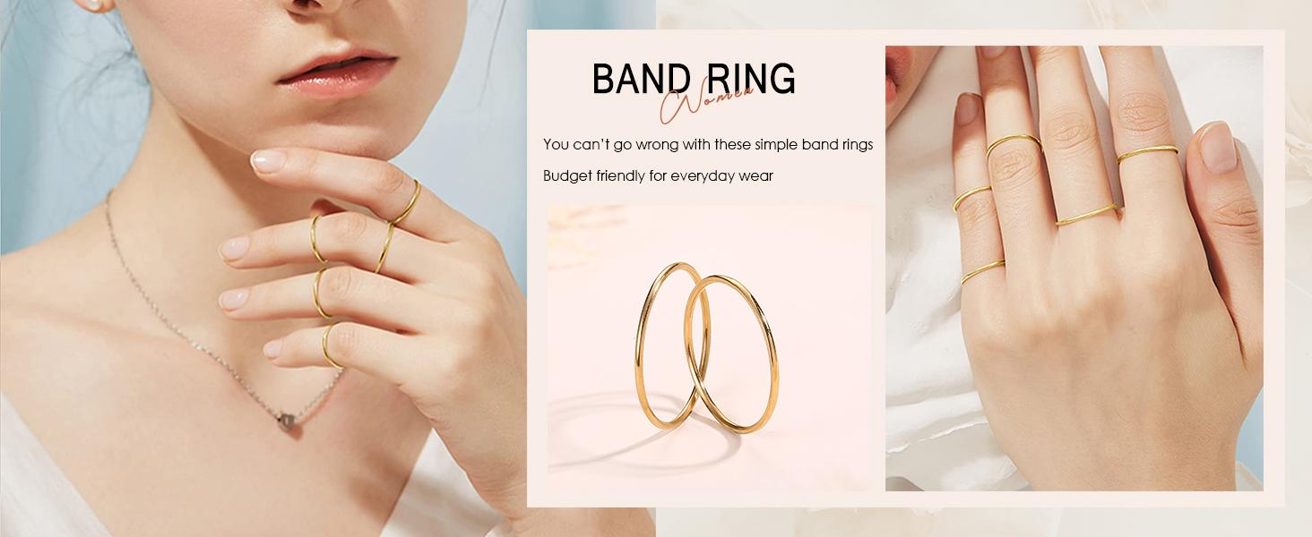 MILACOLATO 1mm Stainless Steel Stacking Rings for Women Thin Gold Plain Band Rings Stackable Knuckle Rings Thumb Pinky Midi Rings Comfort-Fit Size 3/4/5/6/7/8/9