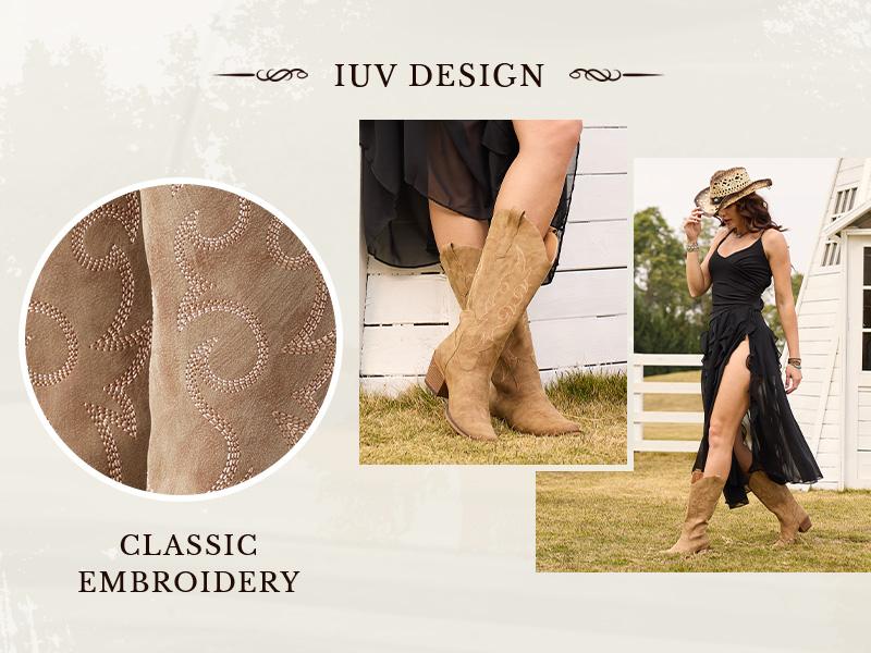 FIORALIE Women's Western Cowboy Boots Mid Calf Snip Toe Chunky Heel Embroidered Design Comfortable Walking Shoes - Footwear, Decor FIORALIE Women's Western Cowboy Boots Mid Calf Snip Toe Chunky Heel Embroidered Design Comfortable Walking Shoes - Footwear, Decor