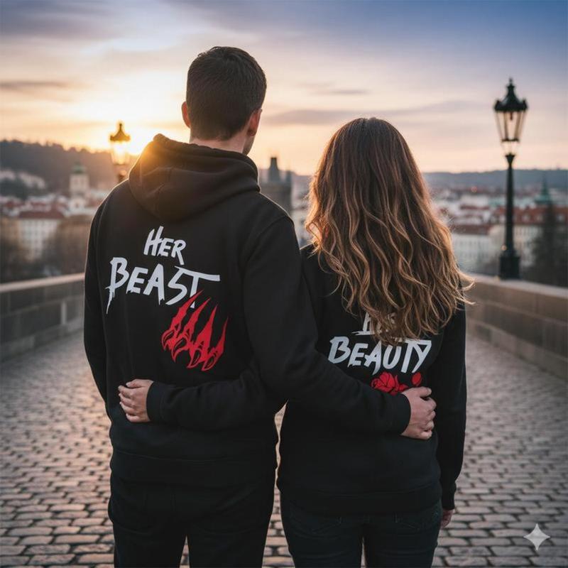 Beauty And The Beast" Couple Hoodies, Matching Outfits For Couples, Valentine's Day Gifts, Gifts For Couples, Wedding Anniversary Shirts, Fashion Trends For Couples