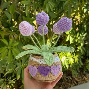 Crochet Flowers Kit Tulips Knitted Flower Bouquet puffed Crocheted Potted Plant Handmade Forever Tulip Pot Crafted Decor Holiday Gift, Surprise gift, Gift for Her