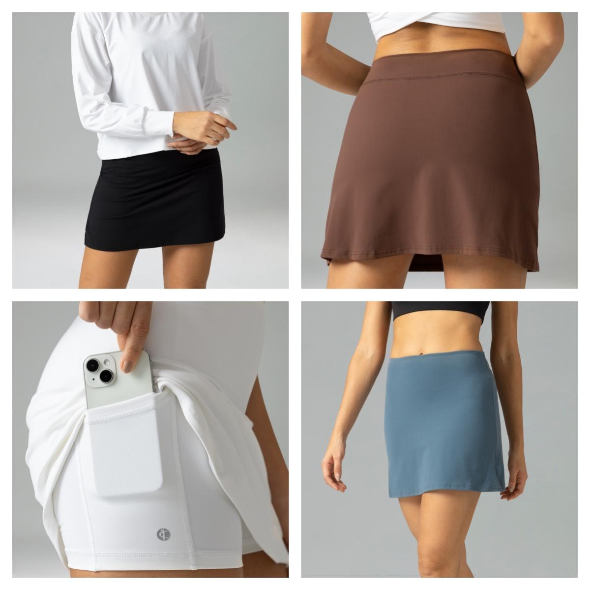 Colorfulkoala Women's Dreamlux High Waisted Tennis Skirts Built-in Shorts with Inner Shorts Pockets Golf Skorts Activewear Outdoor Brown A-Line Silhouette 16.5'' Length