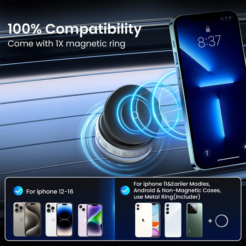 360° Vacuum Magnetic Car Phone Holder, Adjustable Suction Cup Phone Mount for Car/Gym/Mirror/Smooth Surface, Compatible with iPhone Android