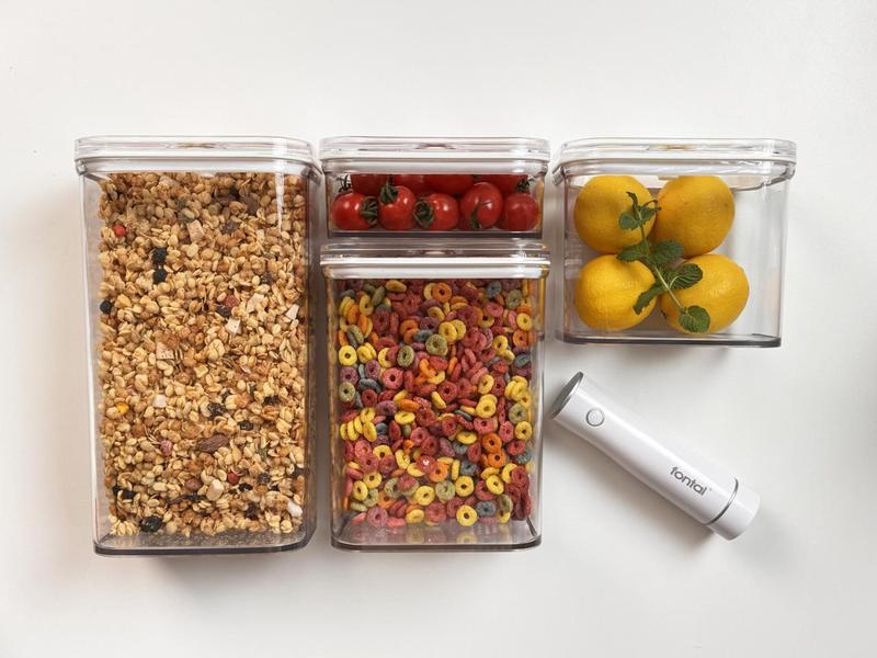 FONTAL Electric Vacuum Sealer Machine with 4 Airtight Food Storage Containers (0.7Qt / 1.8Qt / 2.8Qt / 3.7Qt) + 12 Vacuum Food Bags Gift