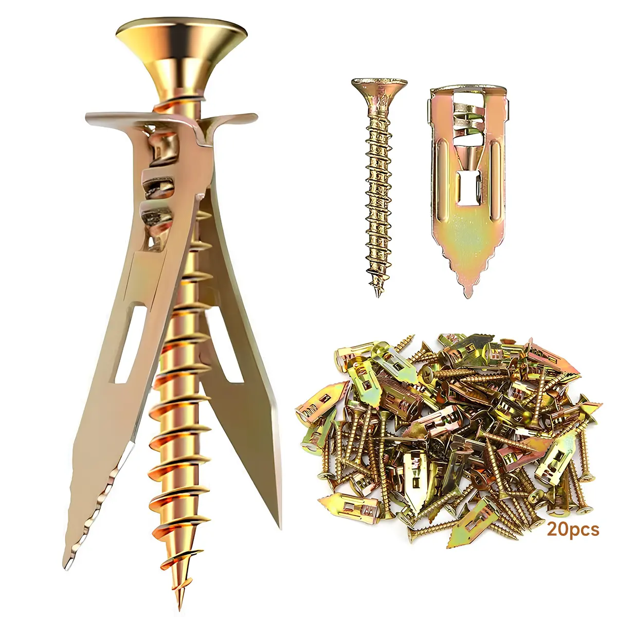 40Pcs Self-Drill Drywall Anchor & Mounting Screw Kit - 20 Metal Anchors, 20 Screws, No Pre-Drilled Holes Needed for Drywall Walls, TV, Cabinet, Curtain Installation