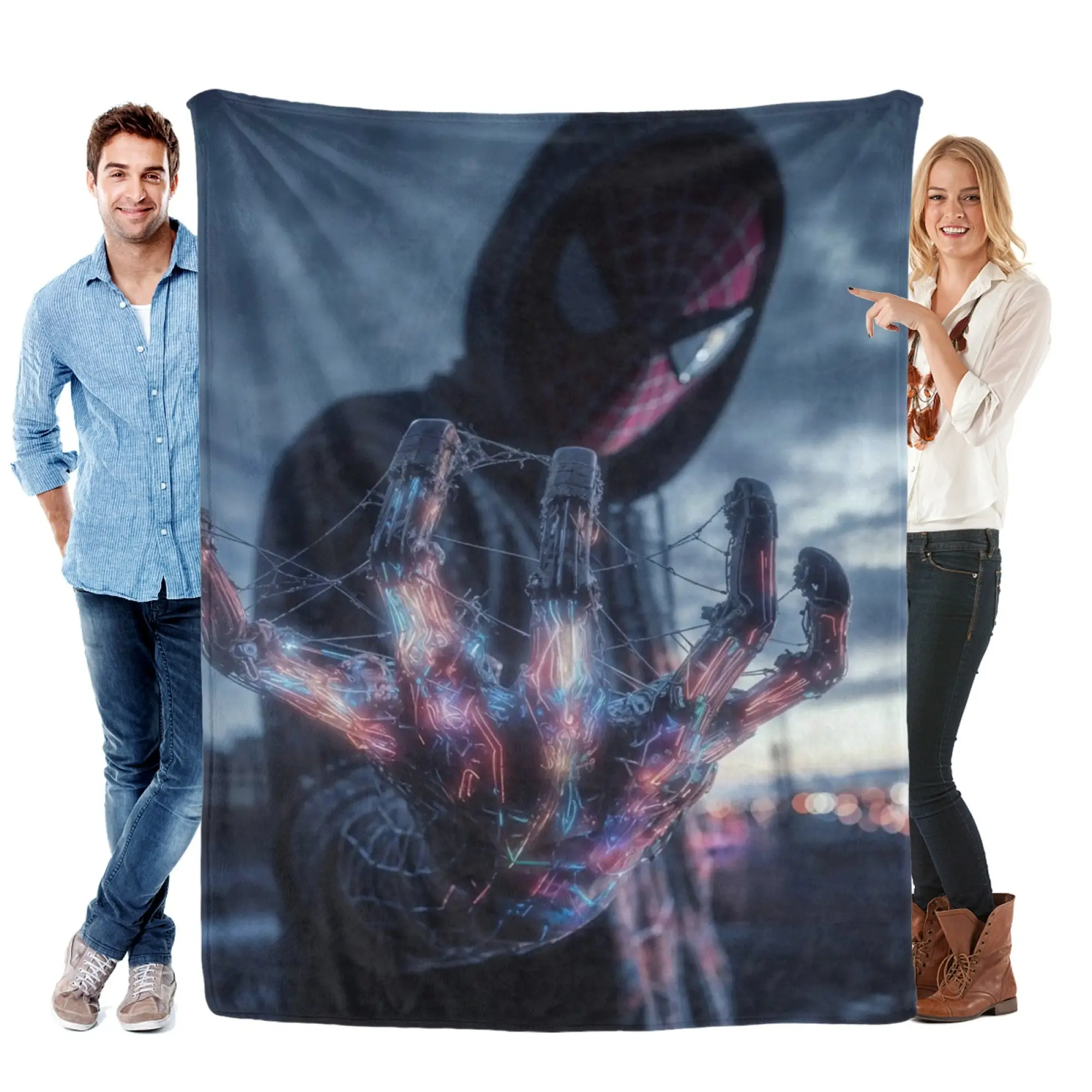 [SummerVibes] MARVEL CLASSIC Spider-Man Cybernetic Hand Flannel Blanket, Soft 2D Print Throw for Home, Gaming Room & Fans