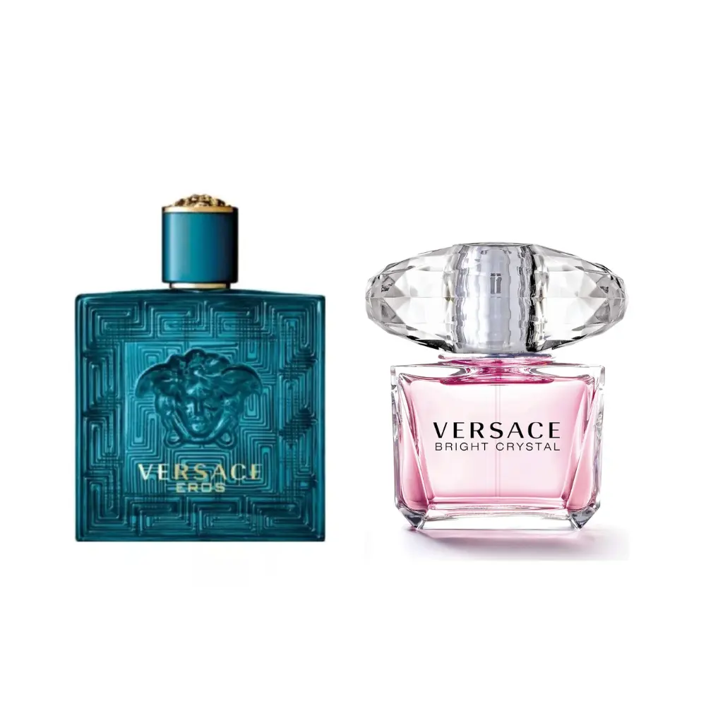 Versace Eros & Bright Crystal Tester Perfume Set | 3.4 oz Men’s EDT + 3.0 oz Women’s EDT | 100% Authentic Fragrance | Long Lasting Fresh & Sensual Scent Duo