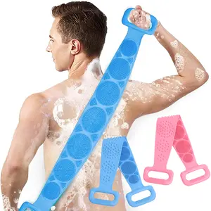 27.5" Silicone Back Scrubber for Hard-to-Reach Spots,Massage Bumps,Soft Bristles Exfoliator,Ergonomic Handle,Deep Clean Body Brush for Shower,Easy to Clean Scrub Every Inch of Your Skin