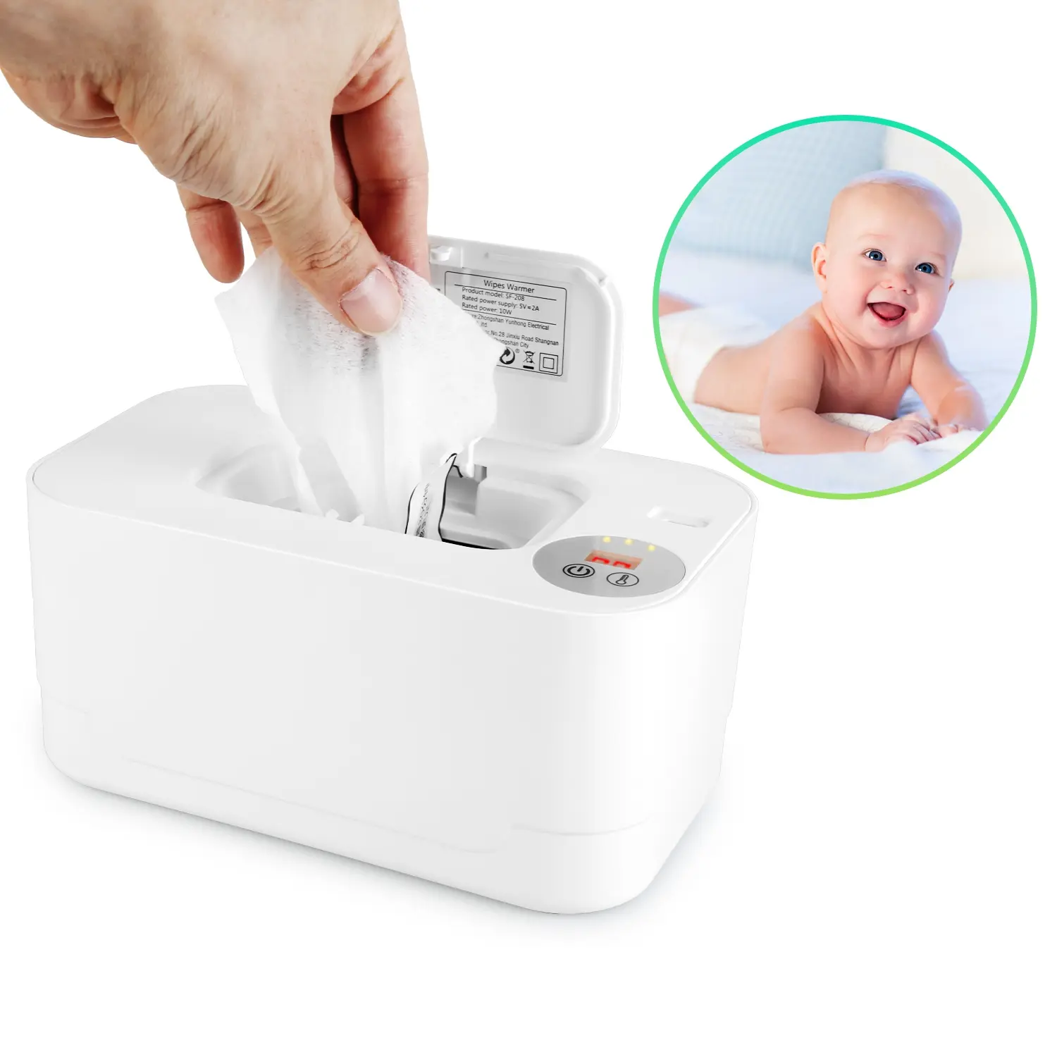 Bathroom Wipe Warmer Dispenser (1 Pack) - 5V 2A Type-C Powered, 3 Adjustable Temperature Modes, Large Capacity Compact Storage Container with Built-in LED Lights, 10W Rated Power, Even Warmth for Household Vanity Care, Night Light, Plastic, 7.67×4.52×3.54