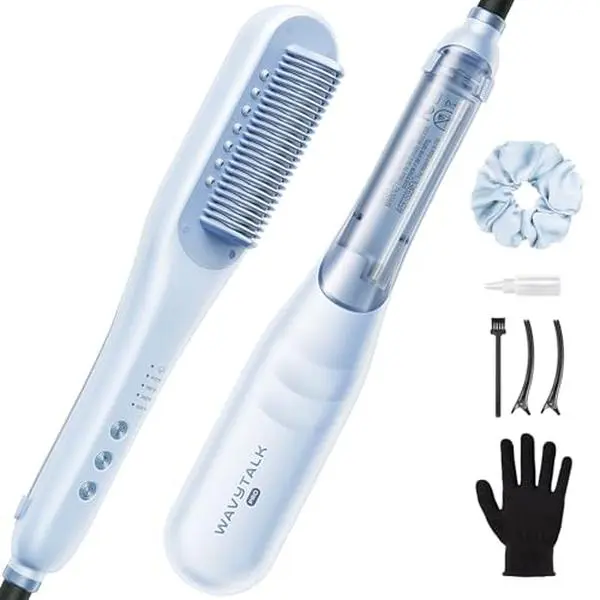 Wavytalk Pro Steam Hair Straightener Brush Steamline Pro Straightener Brush 3-in-1 Straightening Brush for Coily Hair, Fast Salon Results with Less Damage, Anti-Frizz and Hair Nourishment