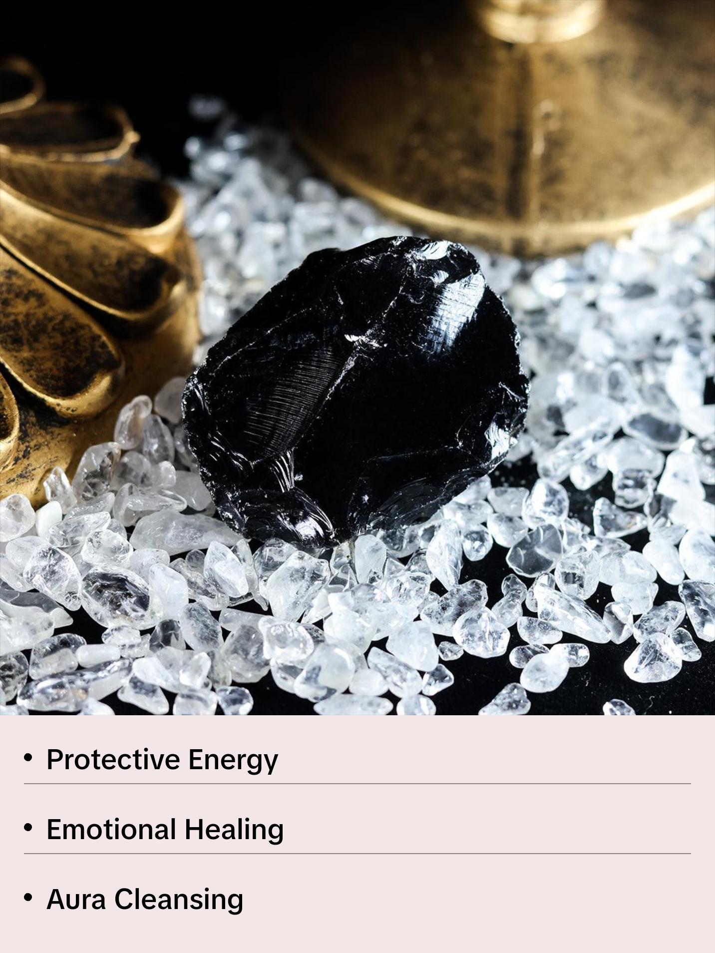 Obsidian Stone Rough Gemstone in Raw Black