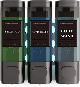 Shampoo and Conditioner Dispenser – Wall-Mounted Shower Soap Dispenser, No-Drill Installation, Lockable, 900 ml Capacity,for Bathroom & Hotel or Airbnb (Gun Gray, 3-Pack)