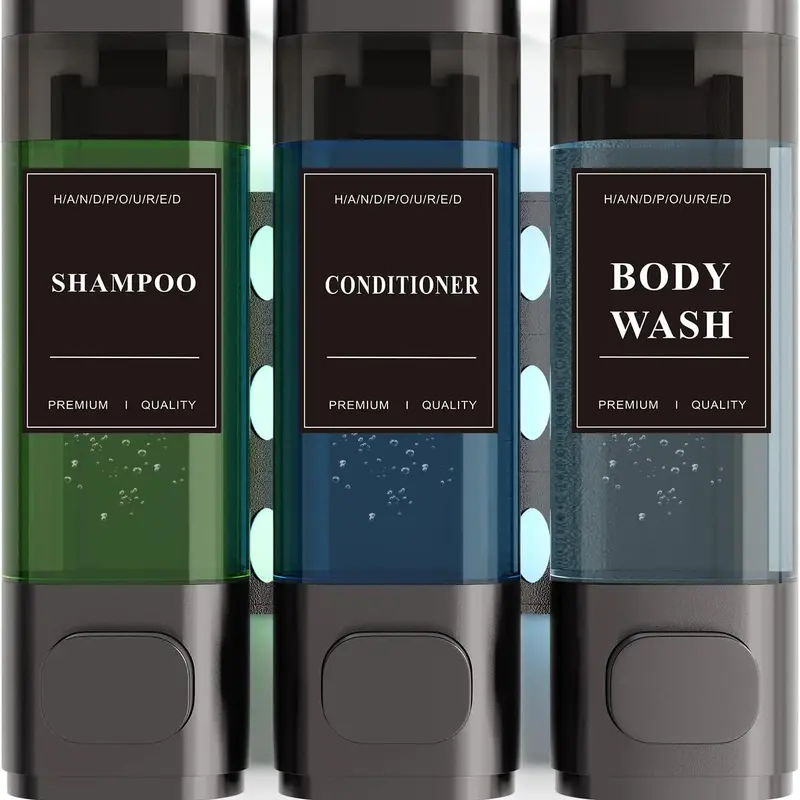 Shampoo and Conditioner Dispenser – Wall-Mounted Shower Soap Dispenser, No-Drill Installation, Lockable, 900 ml Capacity,for Bathroom & Hotel or Airbnb (Gun Gray, 3-Pack)