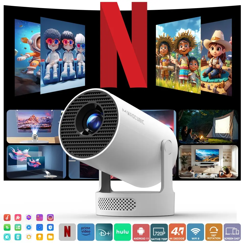Outdoorfun Mini HY300Pro+ Projector with 8K/4K/1080P Decode 290ANSI Lumens Auto Keystone Correction Dual-Band WiFi6 & Bluetooth5.4 Android 14 1280x720P for Home Cinema Portable Movie Theater Gift - Audio #TikTokShopBackToSchool