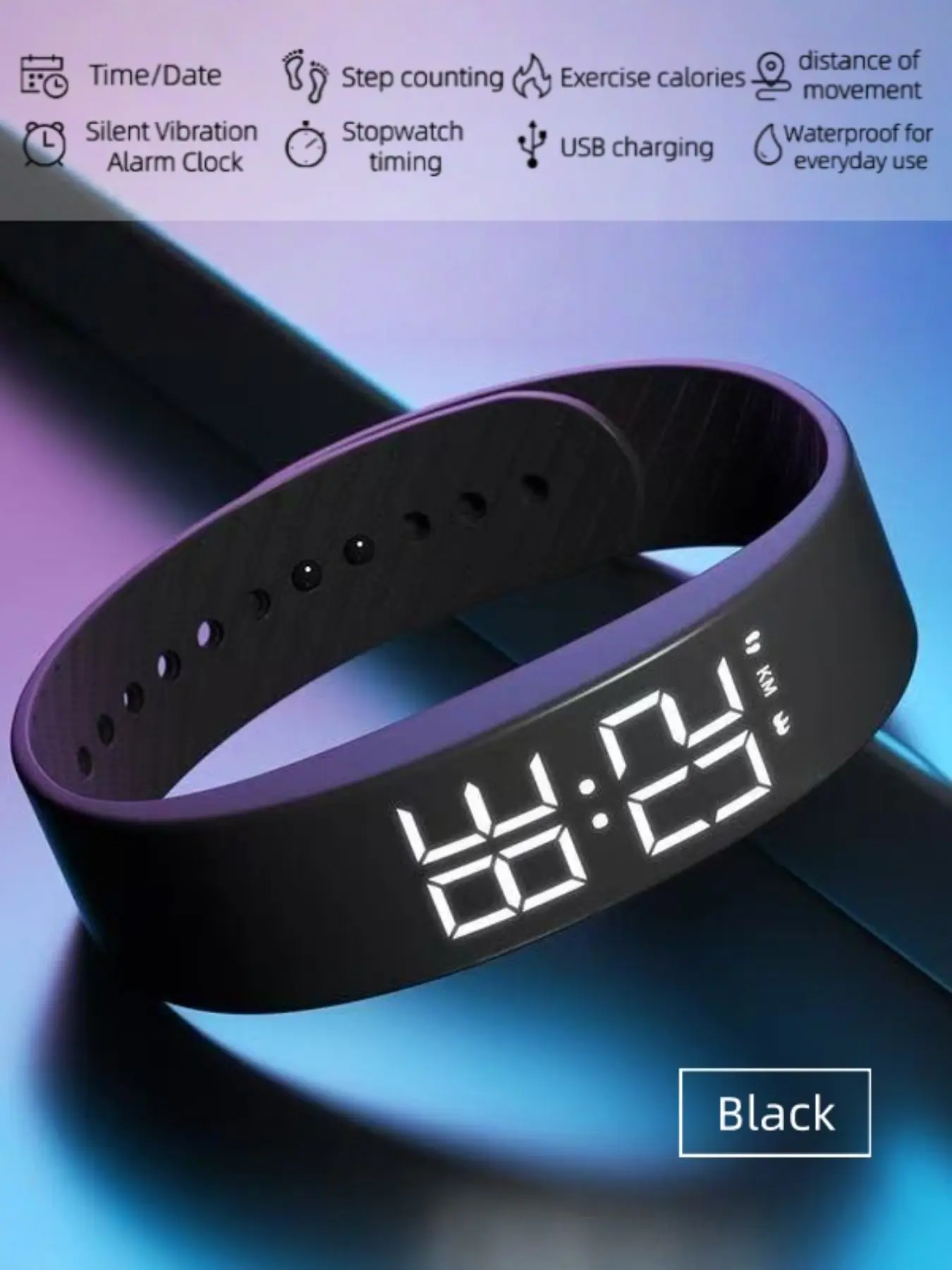 Waterproof, Digital, Wearable Fitness Wristband for Men and Women, Step Tracking, Stopwatch, Calorie Tracking, Silent Vibration Alarm, Glow-in-the-Dark Display, Perfect for Daily Use and Workouts, The Ideal Gift for Mother's Day and Birthdays