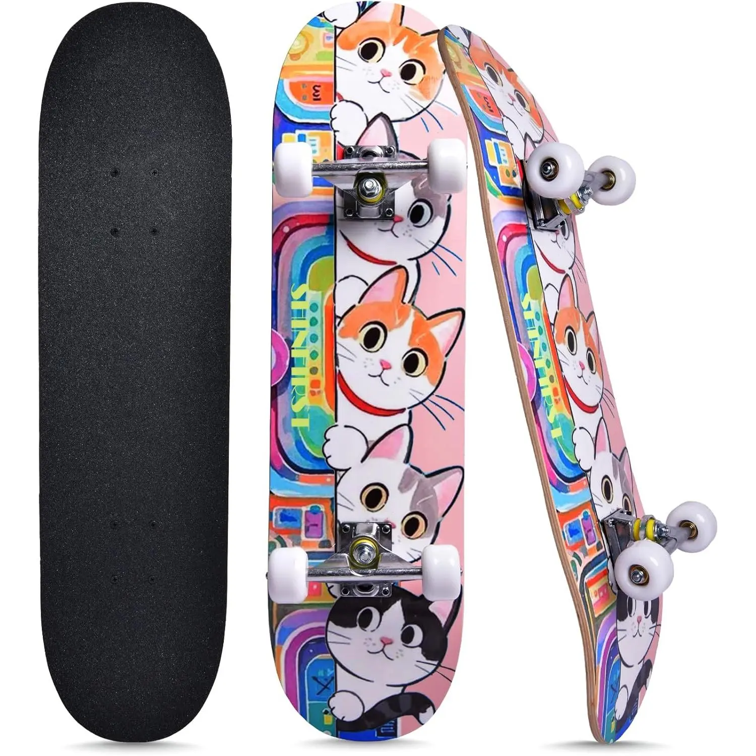 Beginner-Friendly 31-Inch Complete Standard Skateboard, 7-Layer Maple Double Kick Deck, Unicorn & Skull Design, Skateboard Trucks for Kids Teens Adults