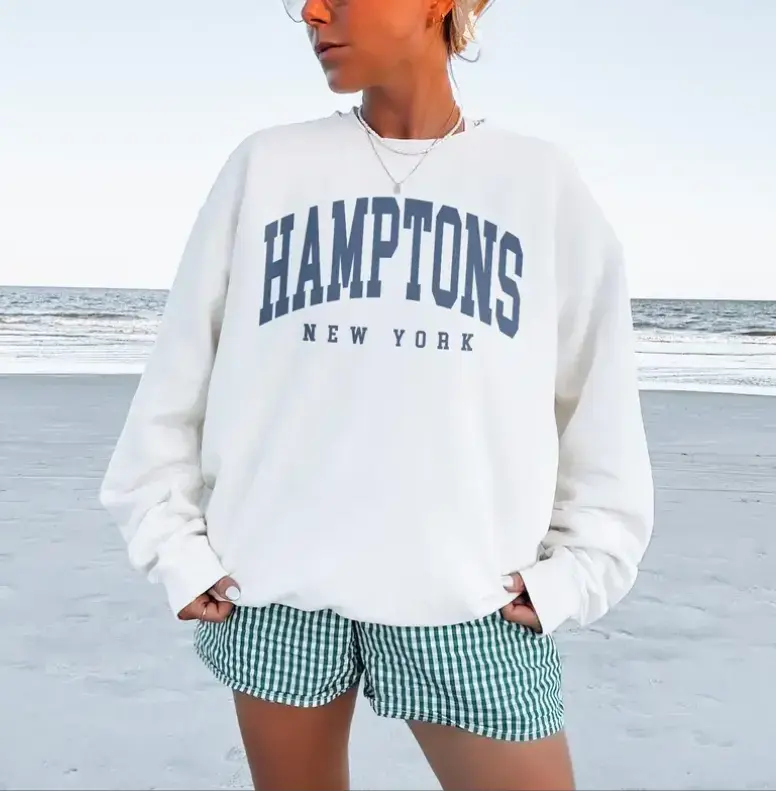 (Sale Off Up To 50%) Hamptons City Sweatshirt, New York Pullover, Vintage Varsity Aesthetic, Trendy Travel Destination Gift, Unisex Crewneck Sweatshirt, Full Color, For Men, For Women, Casual, Classic Fashion, Tee Print
