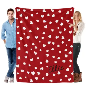Valentines Day Gifts for Her, Custom Blanket with Name, Red Pink Heart Throw Blanket ,Personalized Name Blankets I Love You Couple Gift for Women Girlfriend Wife Kid Adult