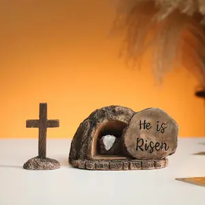 Easter Decor Empty Tomb with Cross - Decorations for Home He is Risen Statue