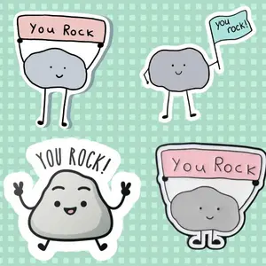 4PCS You Rock Vinyl Sticker books , Cute Pebble Design Funny Motivational Decal, Positive Vibes Minimalist Laptop Sticker