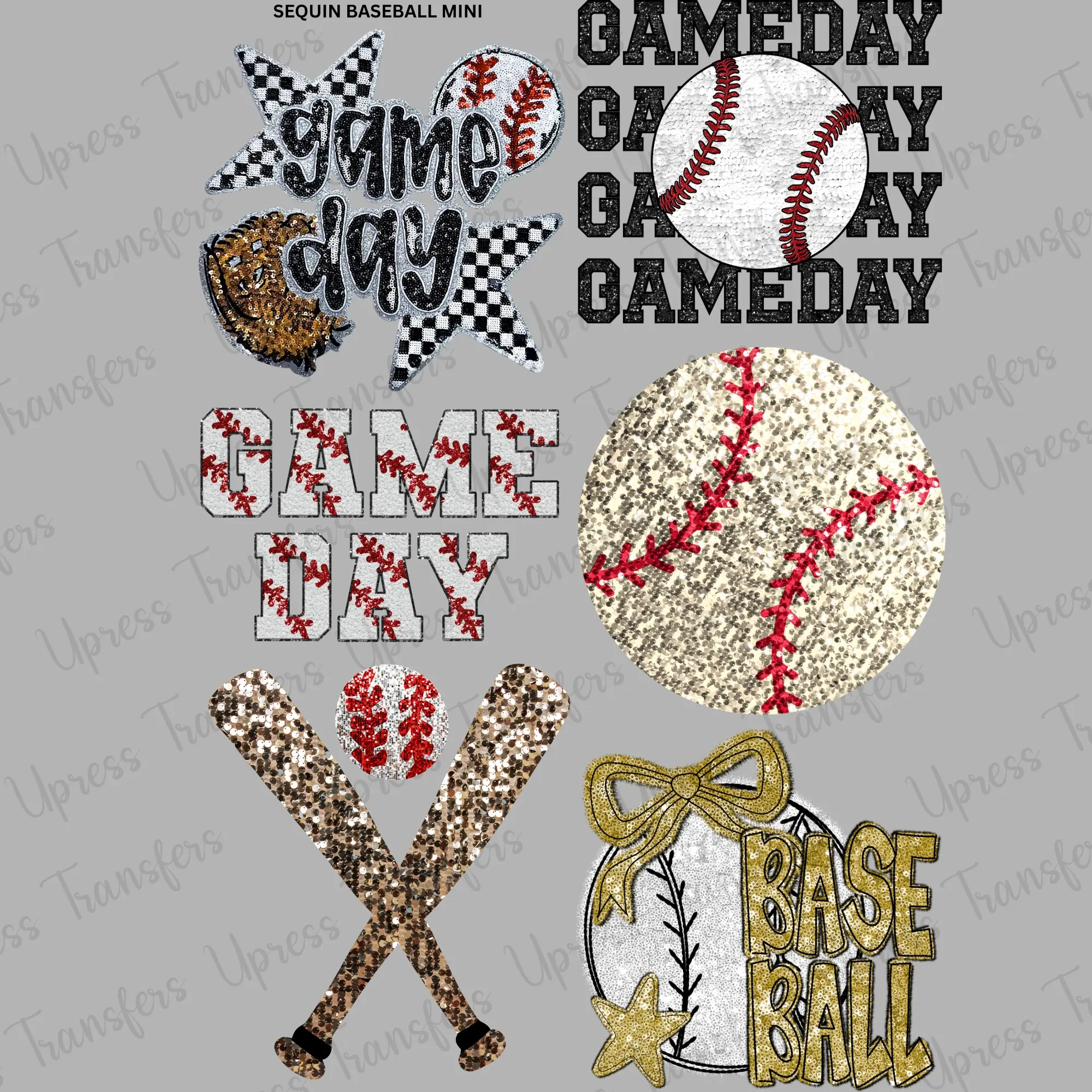 Sequin Baseball Mini DTF Transfer Gang Sheet 24.5" x 36" Direct To Film for DIY Enthusiasts Vibrant Custom Options Cozy Handmade Aesthetic Pink Green Christmas Design