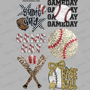 Sequin Baseball Mini DTF Transfer Gang Sheet 24.5" x 36" Direct To Film for DIY Enthusiasts Vibrant Custom Options Cozy Handmade Aesthetic Pink Green Christmas Design