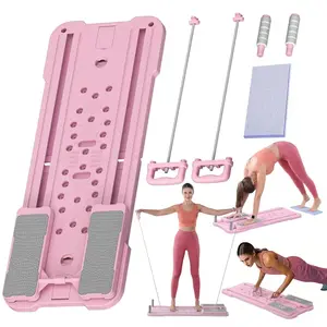 Pink Pilates Board at Home - Foldable Multi-Functional Core Bed & Ab Station. Portable Reformer Kit for Full Body Pilates Board Workout with Resistance Bands, Push-Up Handles & Knee Mat