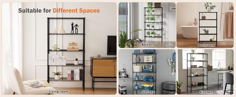 【Deal】Sweet Furniture Storage Shelving Unit, Adjustable Metal Wire Racks Heavy Duty Standing Shelf Organizer for Kitchen, Closet, Pantry, Garage, Bathroom