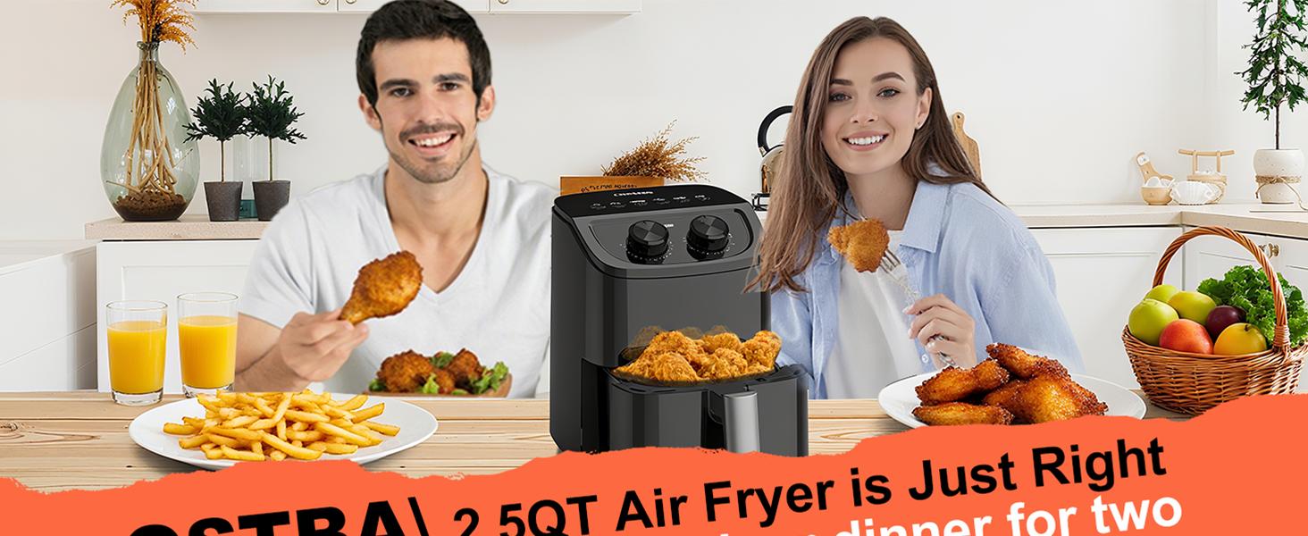 OSTBA 4.5QT Air Fryer with Tempered Glass LED Touch Screen, 6 Presets One-Touch Cooking, Adjustable Temp & Time, Dishwasher Safe Nonstick Basket, Oil-Free Healthy Cooking, 1–4 People
