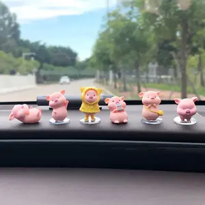 6PCS Cute Little Pig Ornaments Little Pig Desktop Cake Decoration Car Decoration Micro Landscape DIY Home Decorations, Car Ornaments, Pink/11