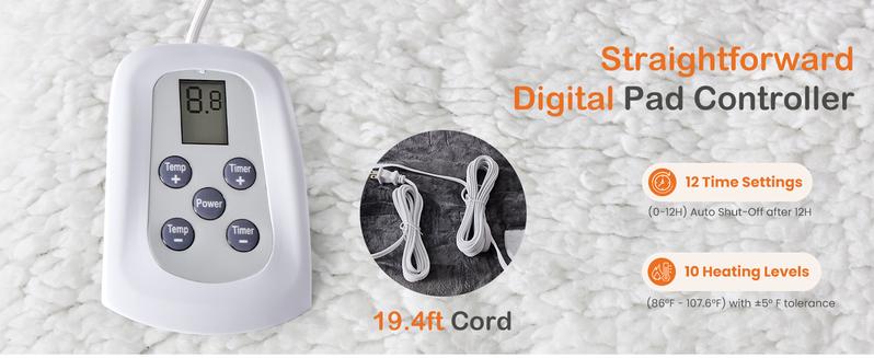 Heated Blanket, Heating Electric Blanket with 10 Heat Levels and Auto-Off, Washable Dual-Sided Flannel & Sherpa Fabric Electric Throw Blanket Warmer for Office Home Use, Gifts for family