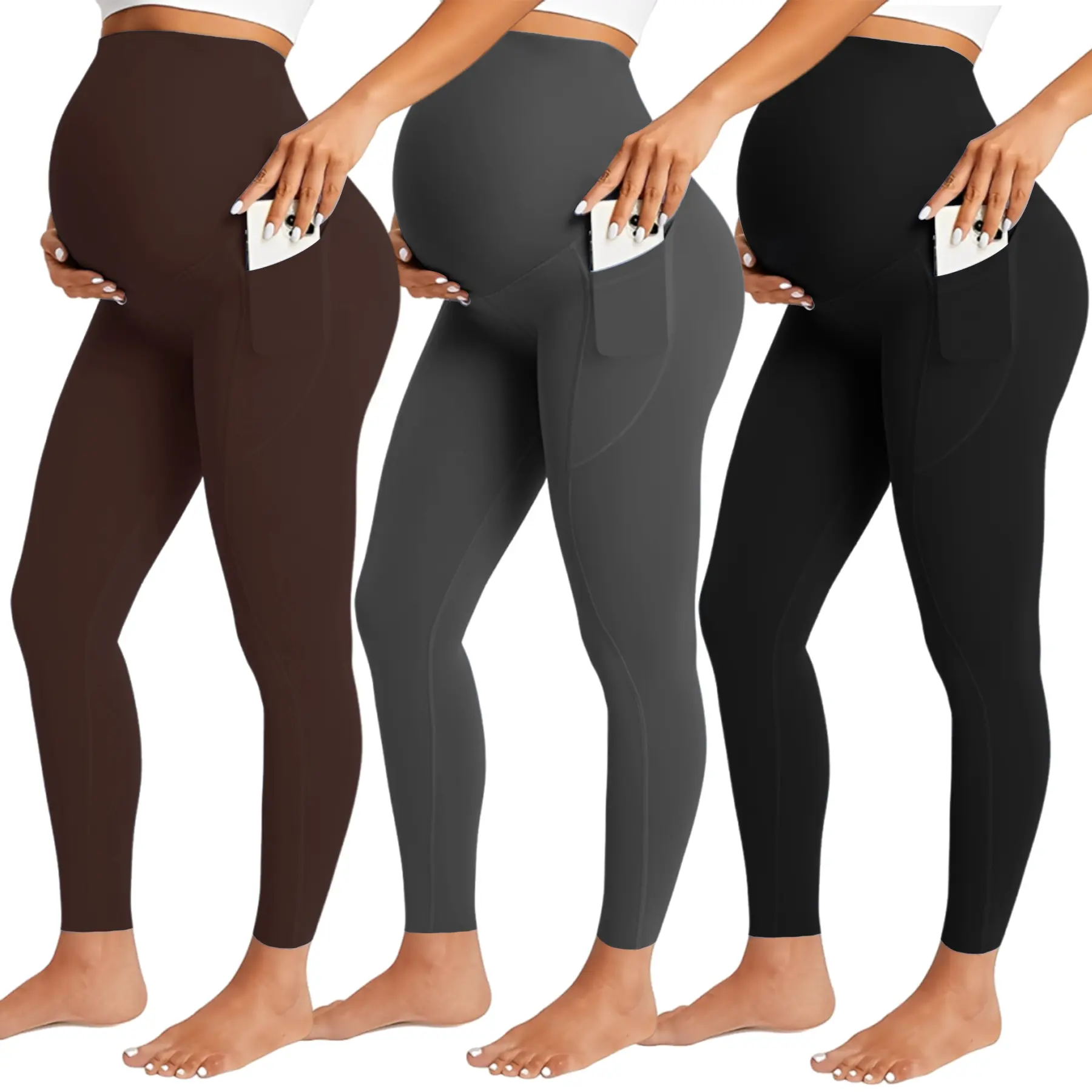 Buttery-Soft Maternity Leggings (3 Pack), High Waist Over the Belly Pregnancy Support with Deep Side Pockets, Moisture Wicking