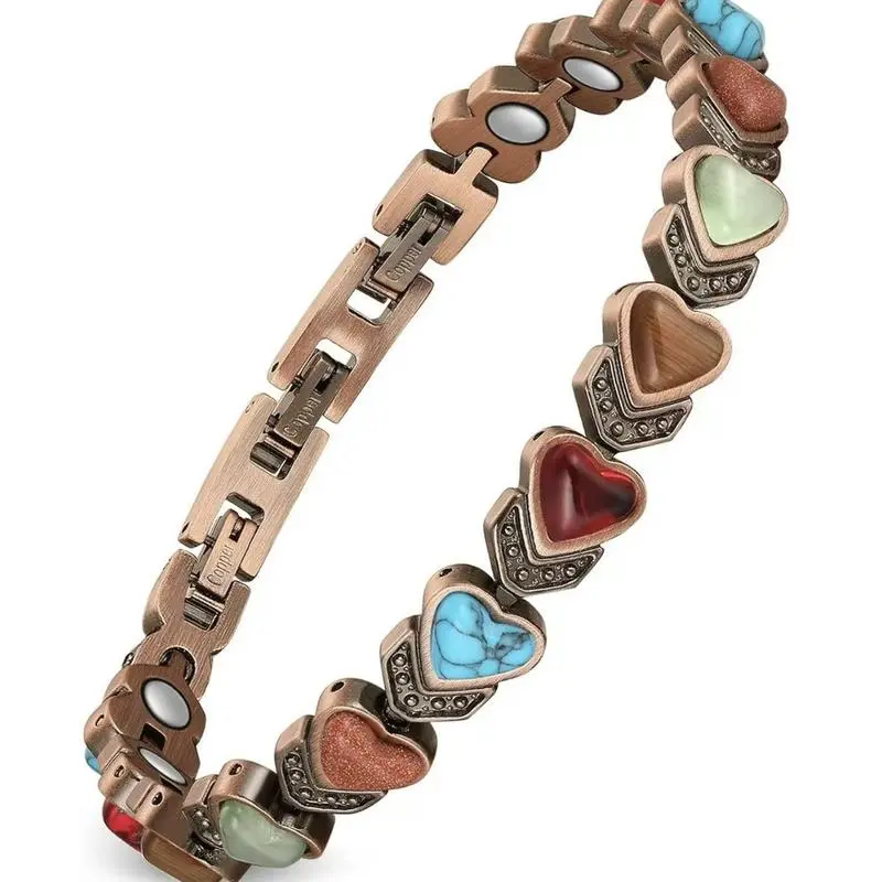 Pure Copper Magnetic Bangle for Women, Stackable Bling Fashion Jewelry with Natural Gemstones and Rhinestones, Valentine's Day Gift, Bling Bracelets & Bangles, Colorful Gem Bracelets & Bangles