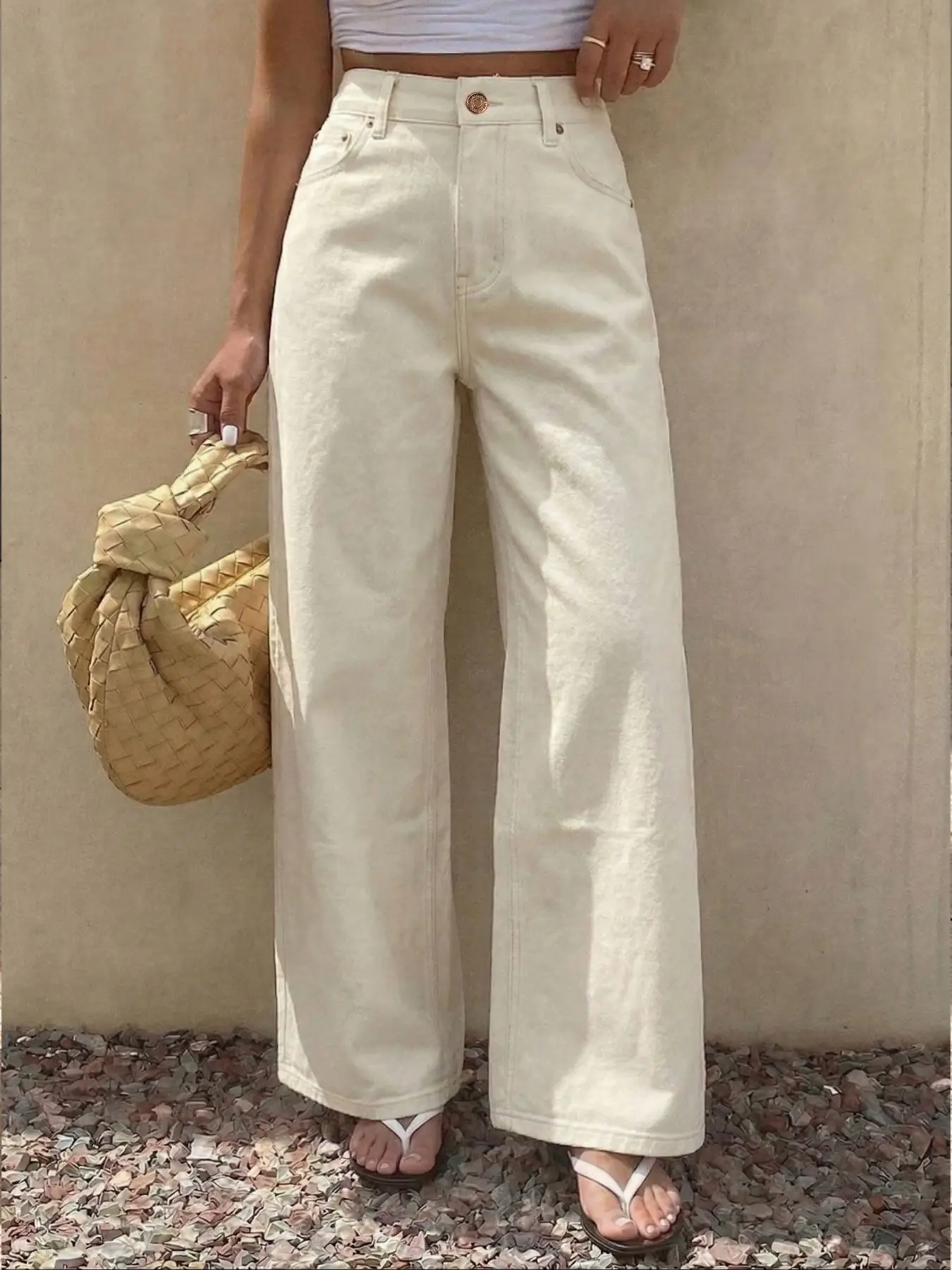 New Summer Autumn Unstretched Denim Jeans, Multi-Color High-Waisted Wide-Leg Pants, Casual Daily Wear, Ladies' Fashionable Bottoms, Women